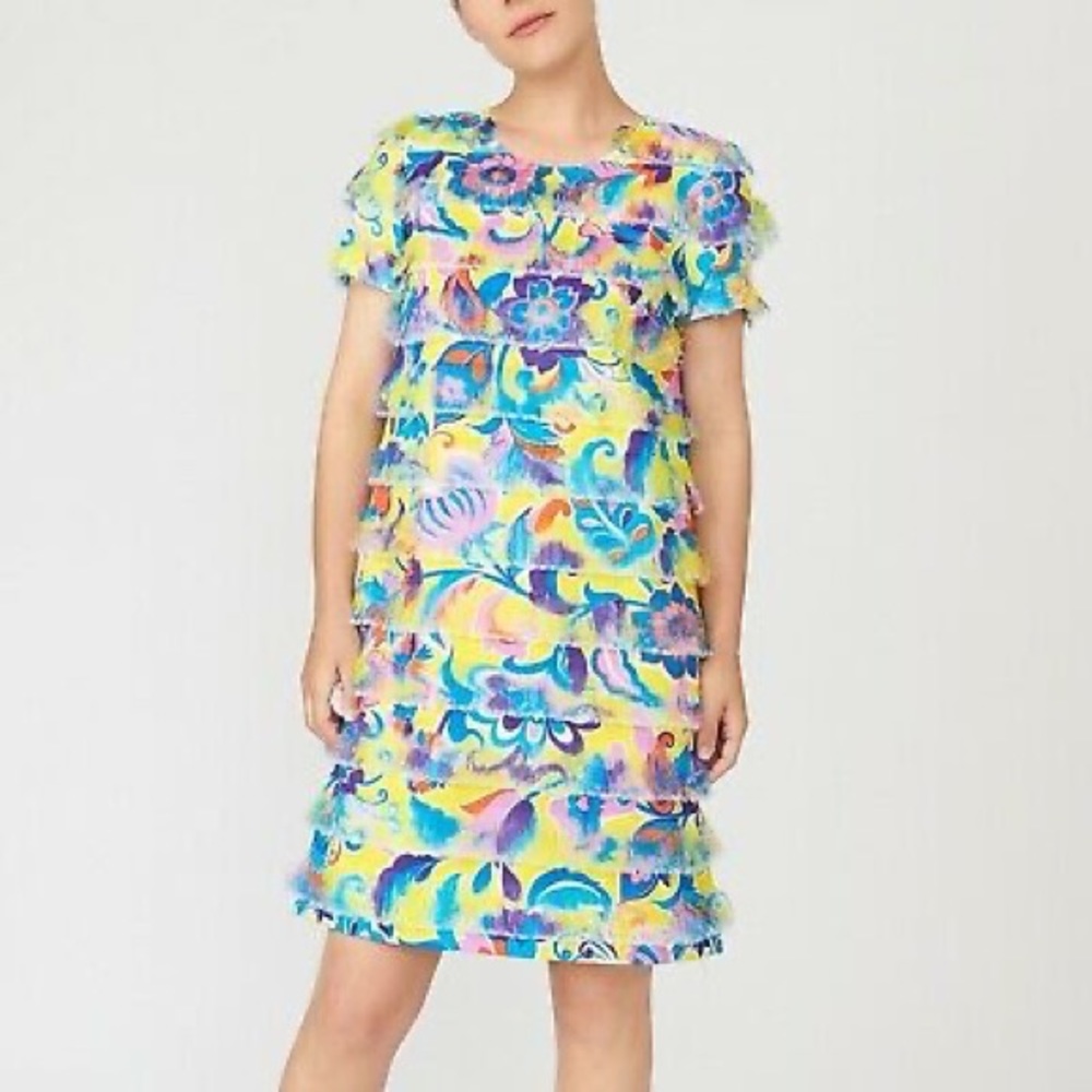 J Crew Fringe Shift Dress in Curly Floral‎ cocktail